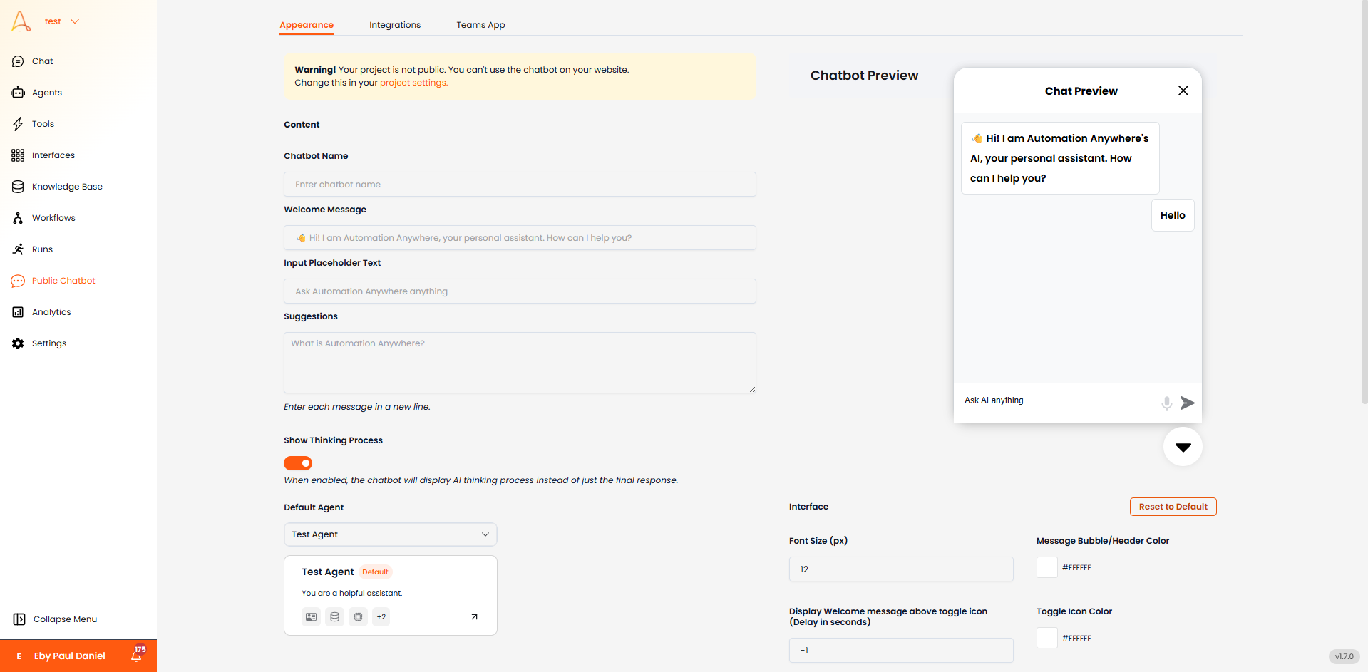 Public Chatbot Interface