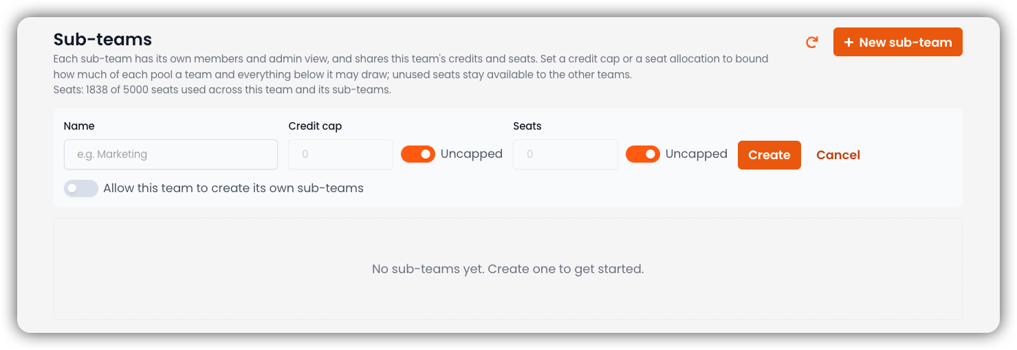 New sub-team form