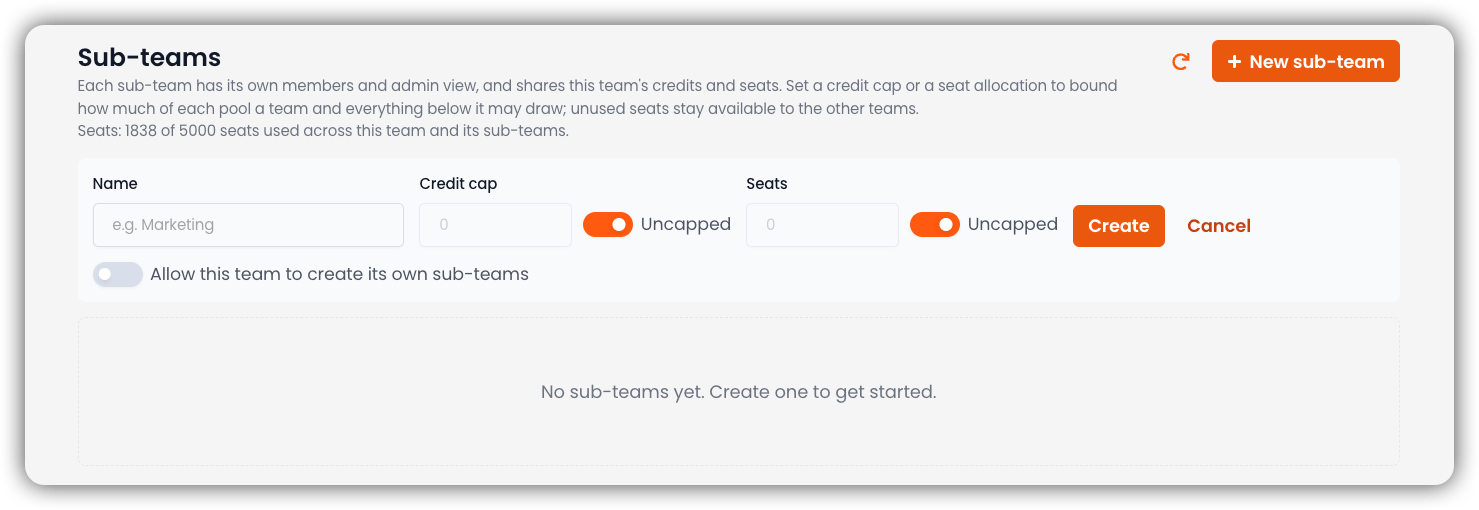 New sub-team form