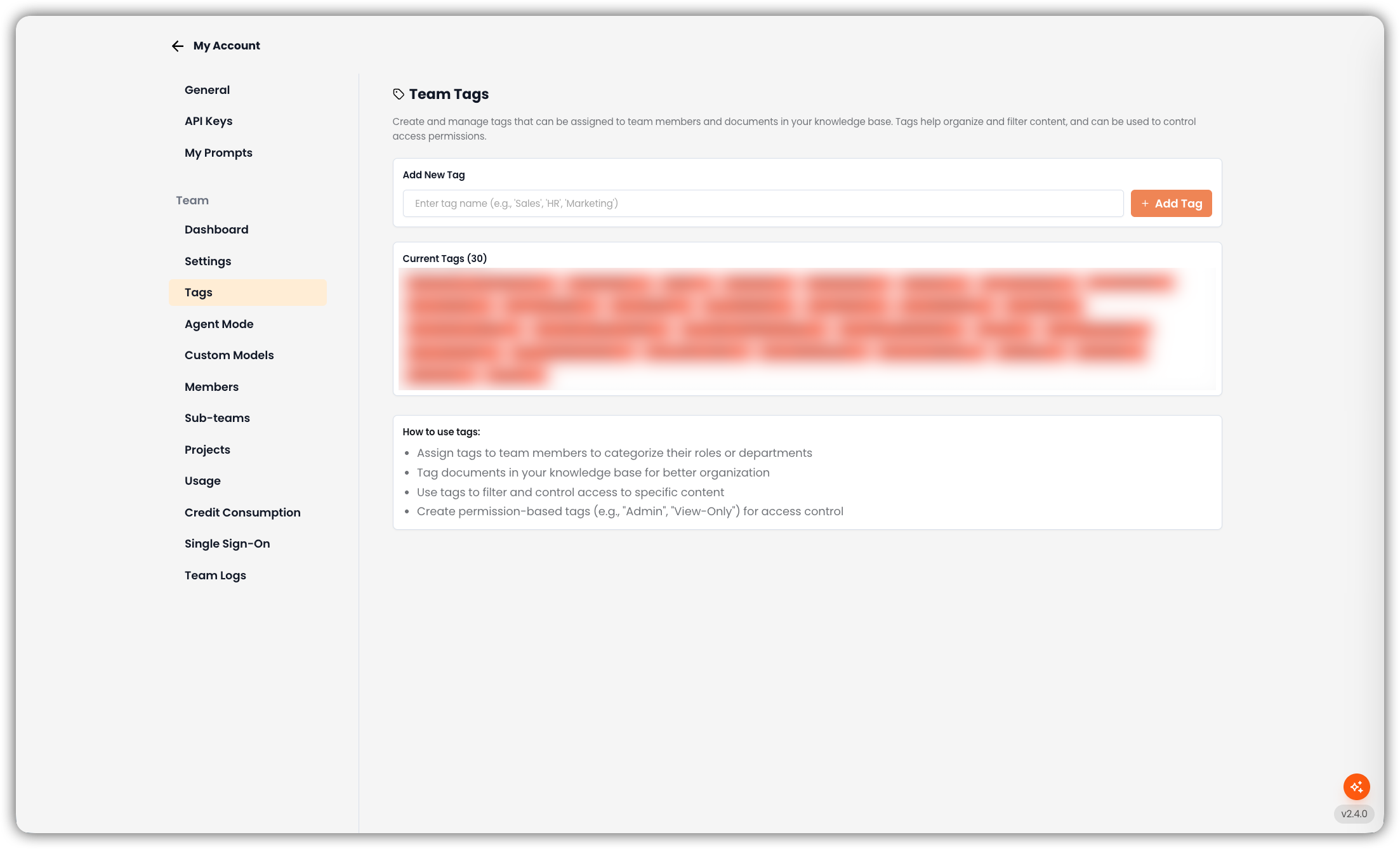 Team Tags Interface
