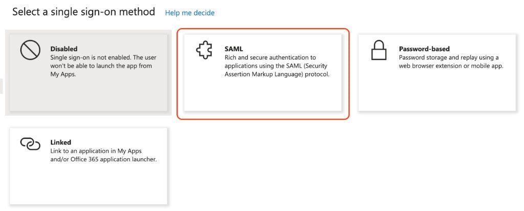 Azure – Select a single sign-on method – SAML