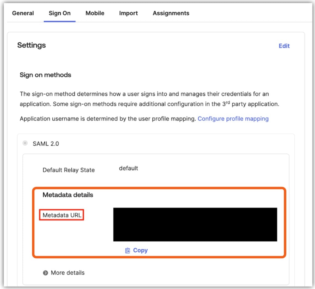 Okta Sign On – Metadata URL