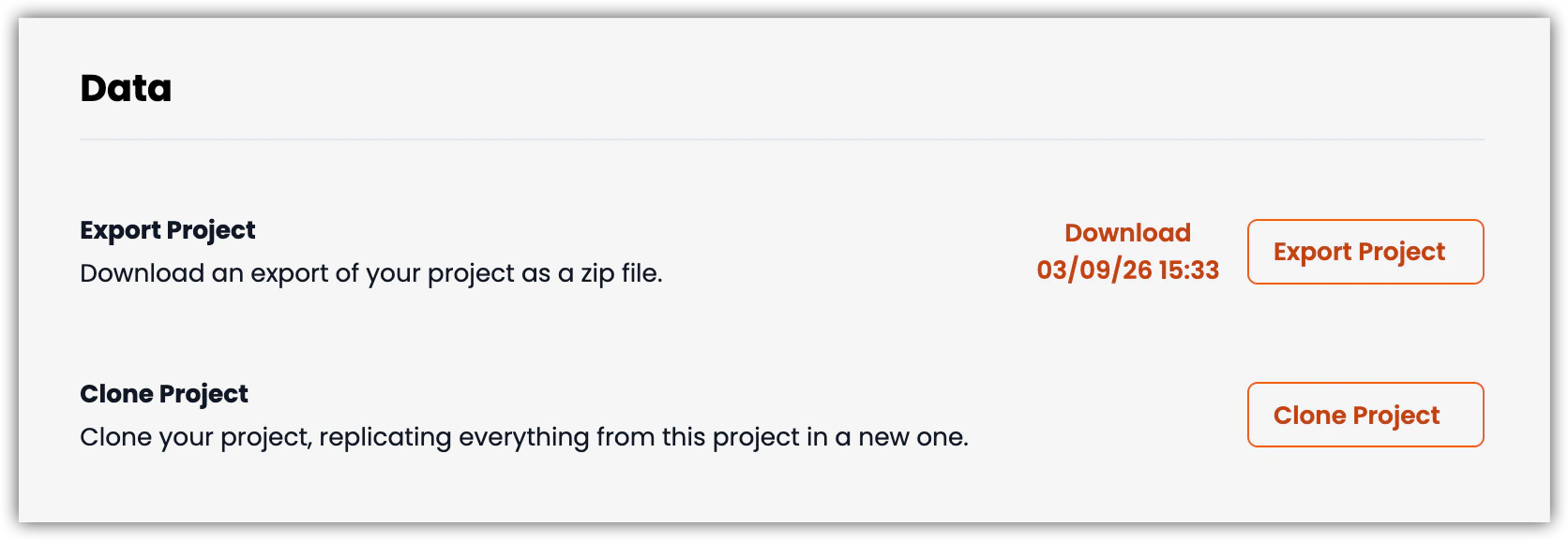 Project Settings Data section screenshot