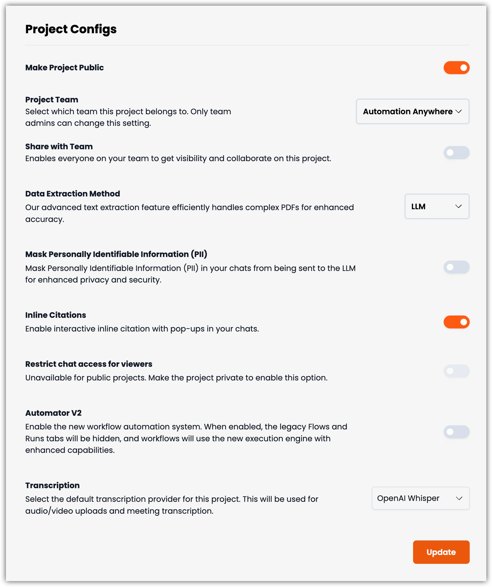 Project Configs screenshot