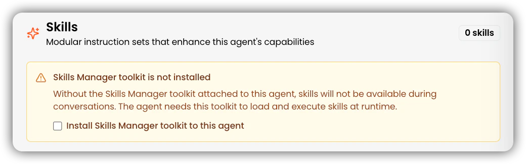 Install Skills Manager Toolkit from Skills Tab