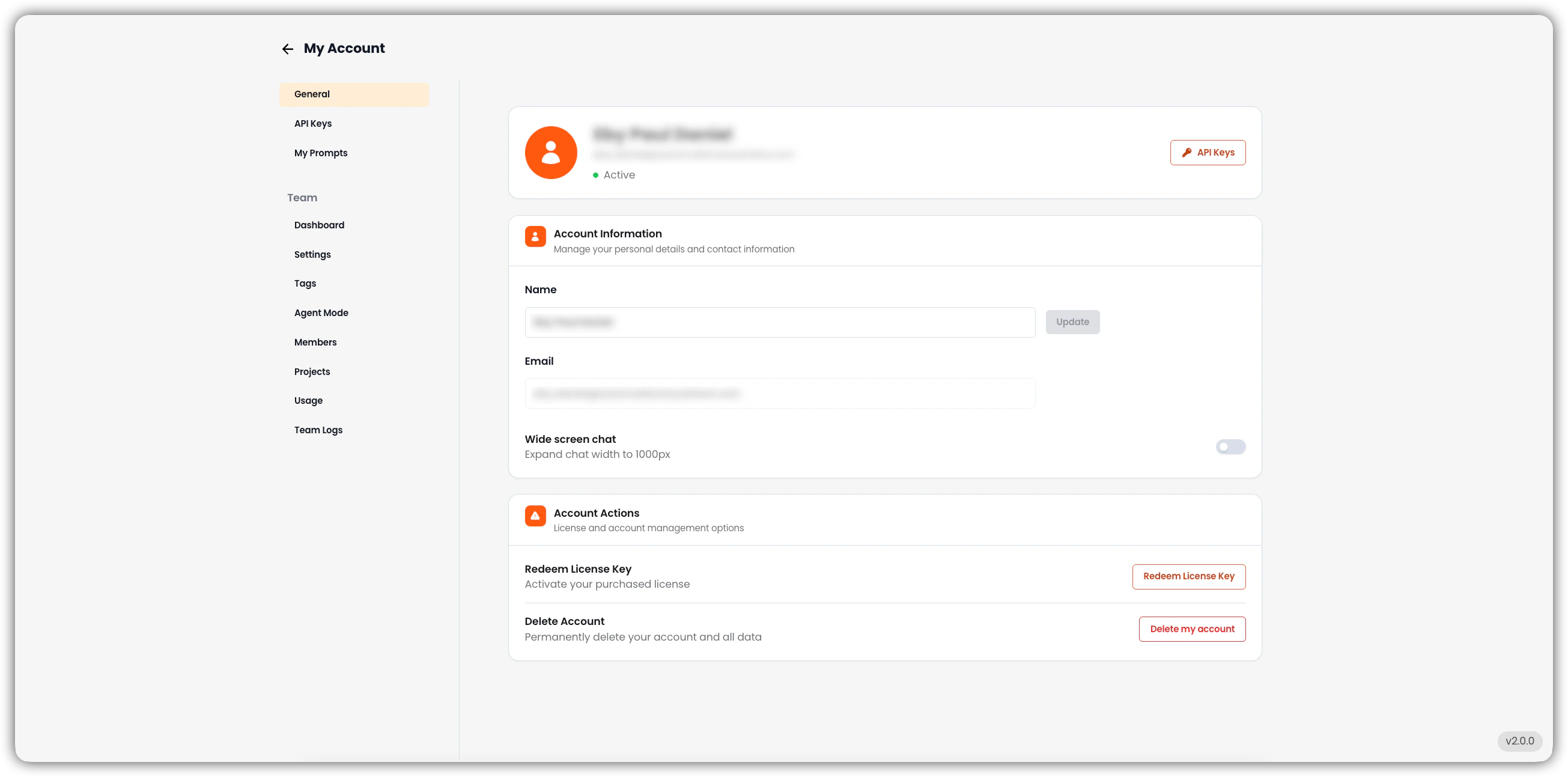 General Tab Interface