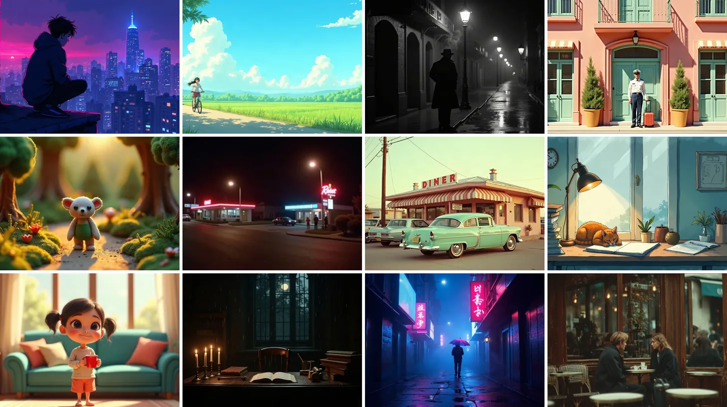All twelve free aesthetics in Automat Studio, one card each