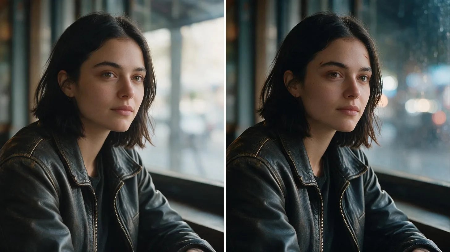 The same character before and after one described change