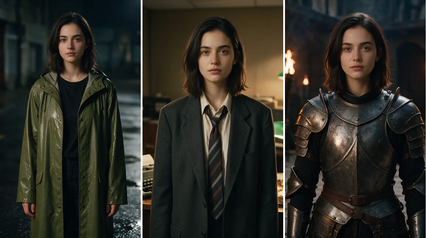 The same character in three different costumes