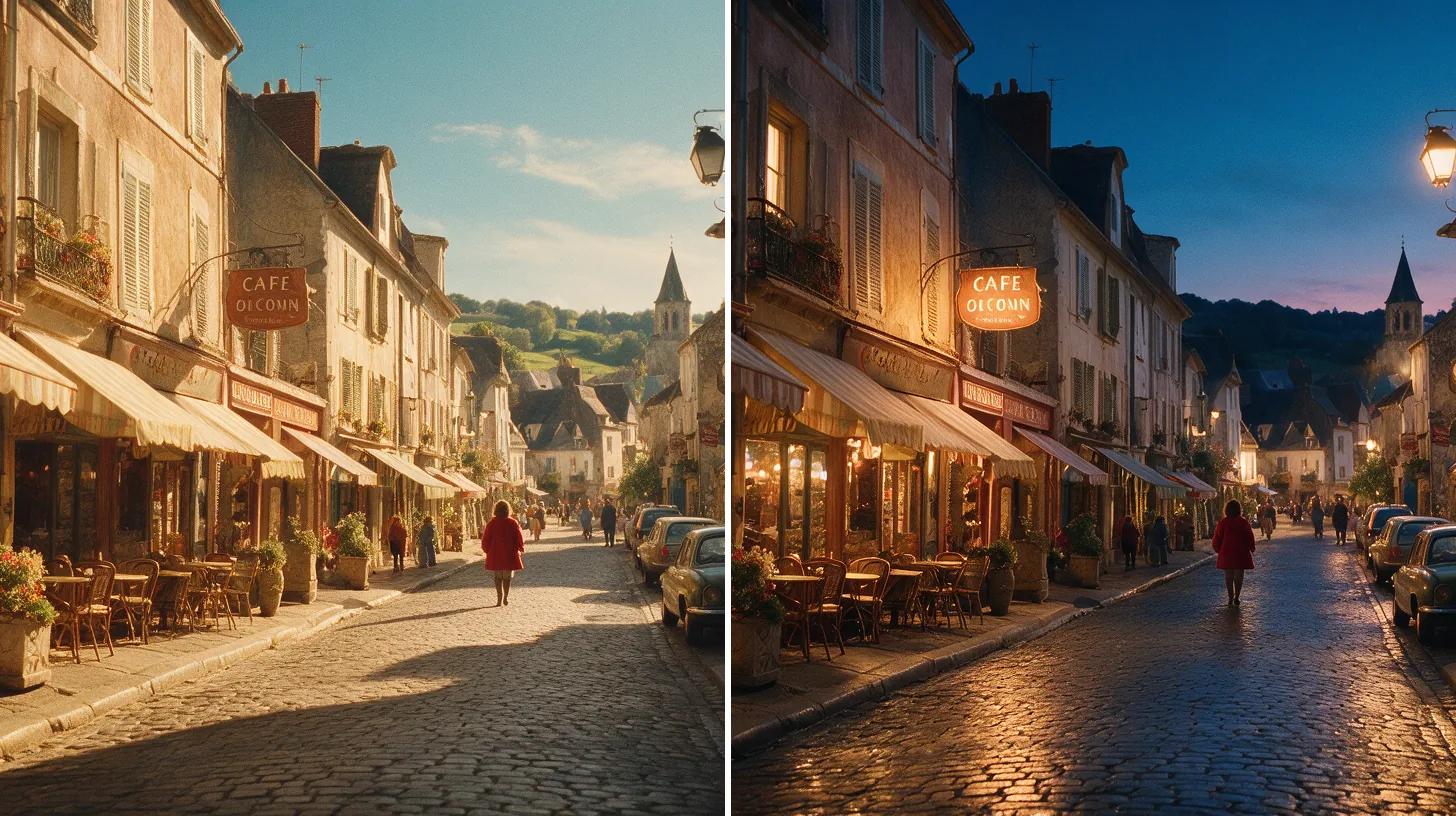 The same street at golden day and blue dusk