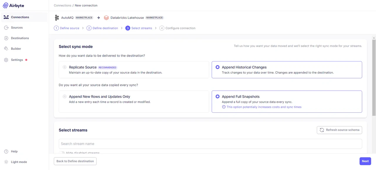 Select the specific Topics data you need to transmit: