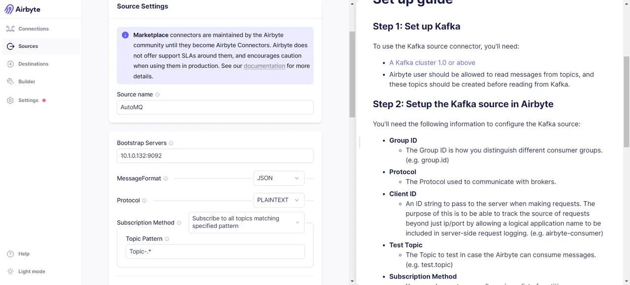 We then need to specify the object of data transfer, which can be topics meeting custom regex criteria, or directly specify particular topics that need data transfer. Here, I choose to use a regex expression