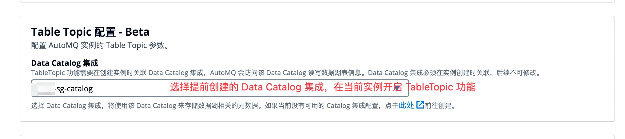 AutoMQ 实例创建页面,已开启 Table Topic 功能