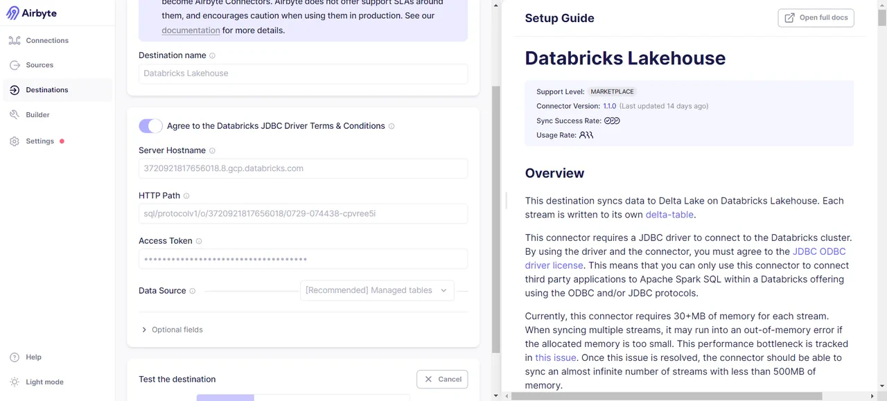 The credential information required needs to be obtained from the information within the Databricks cluster. Detailed steps are: