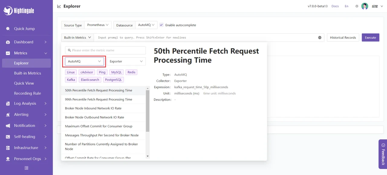 You can try querying some data, like the average processing time for Fetch requests.