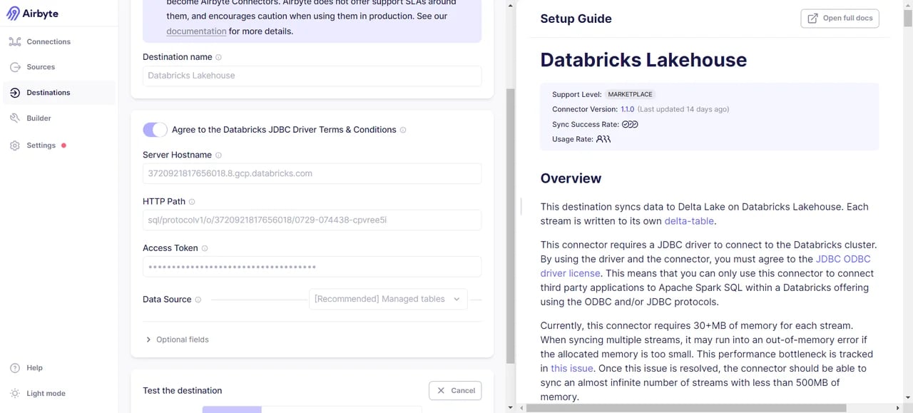 其中需要填写的凭证信息,需要通过 Databricks 集群中的信息得到,具体操作是: