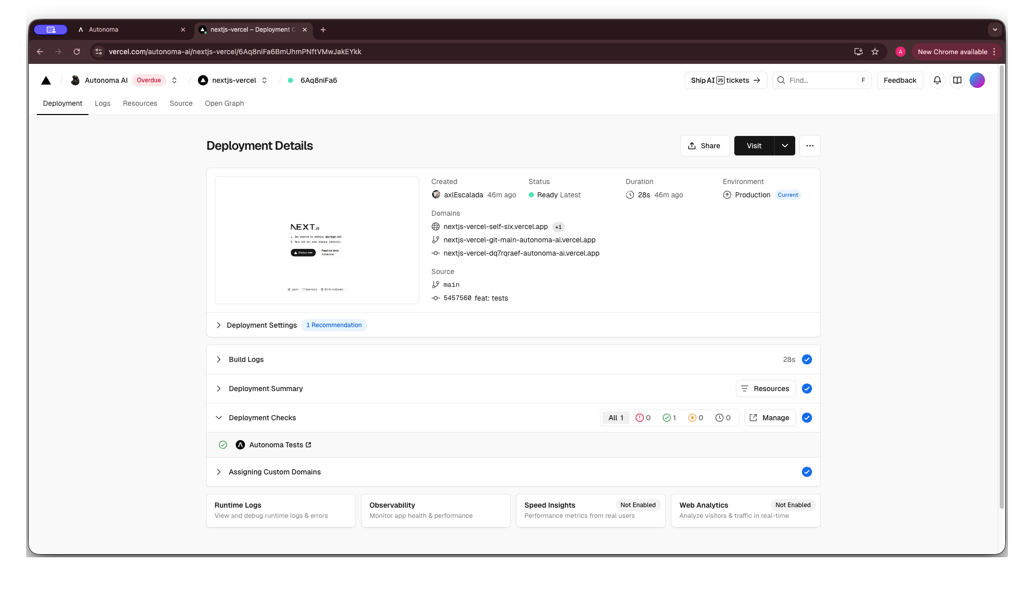 Deployment checks on Vercel