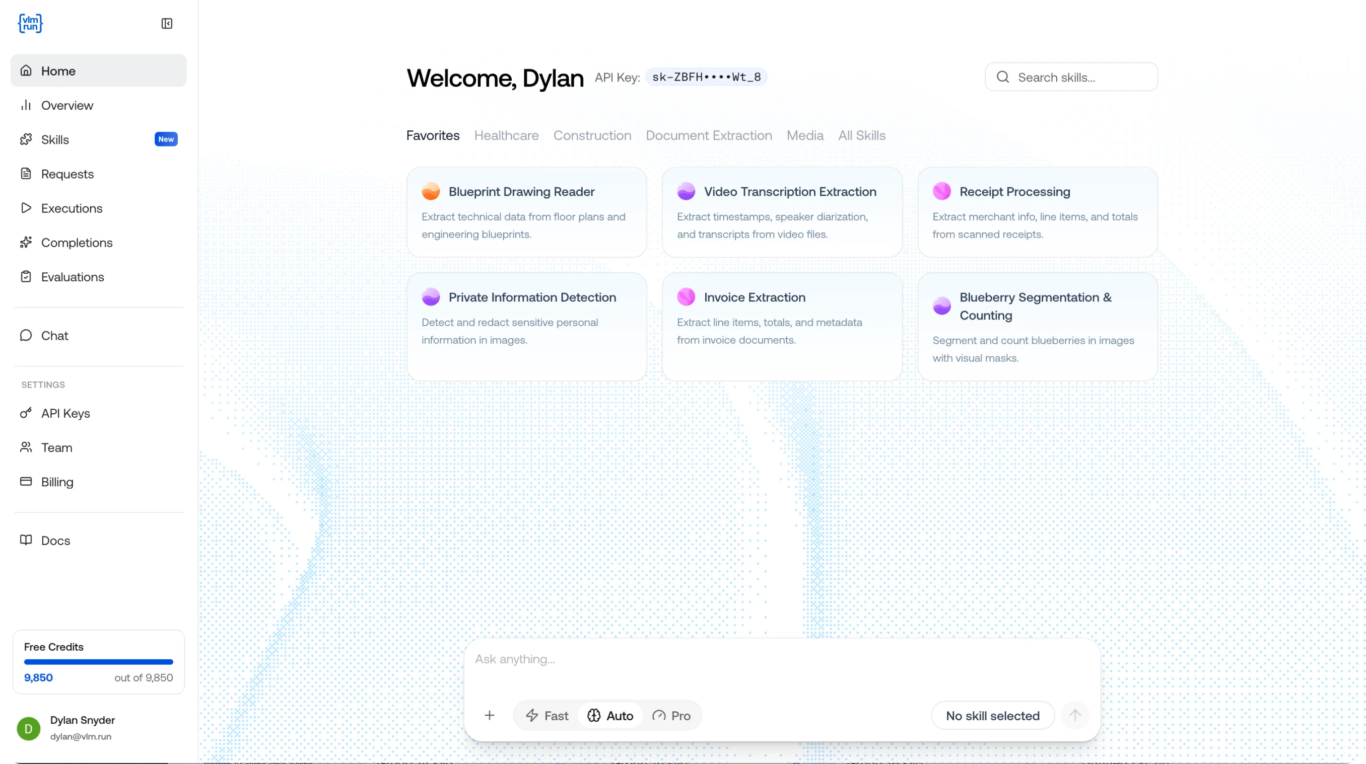 VLM Run platform dashboard