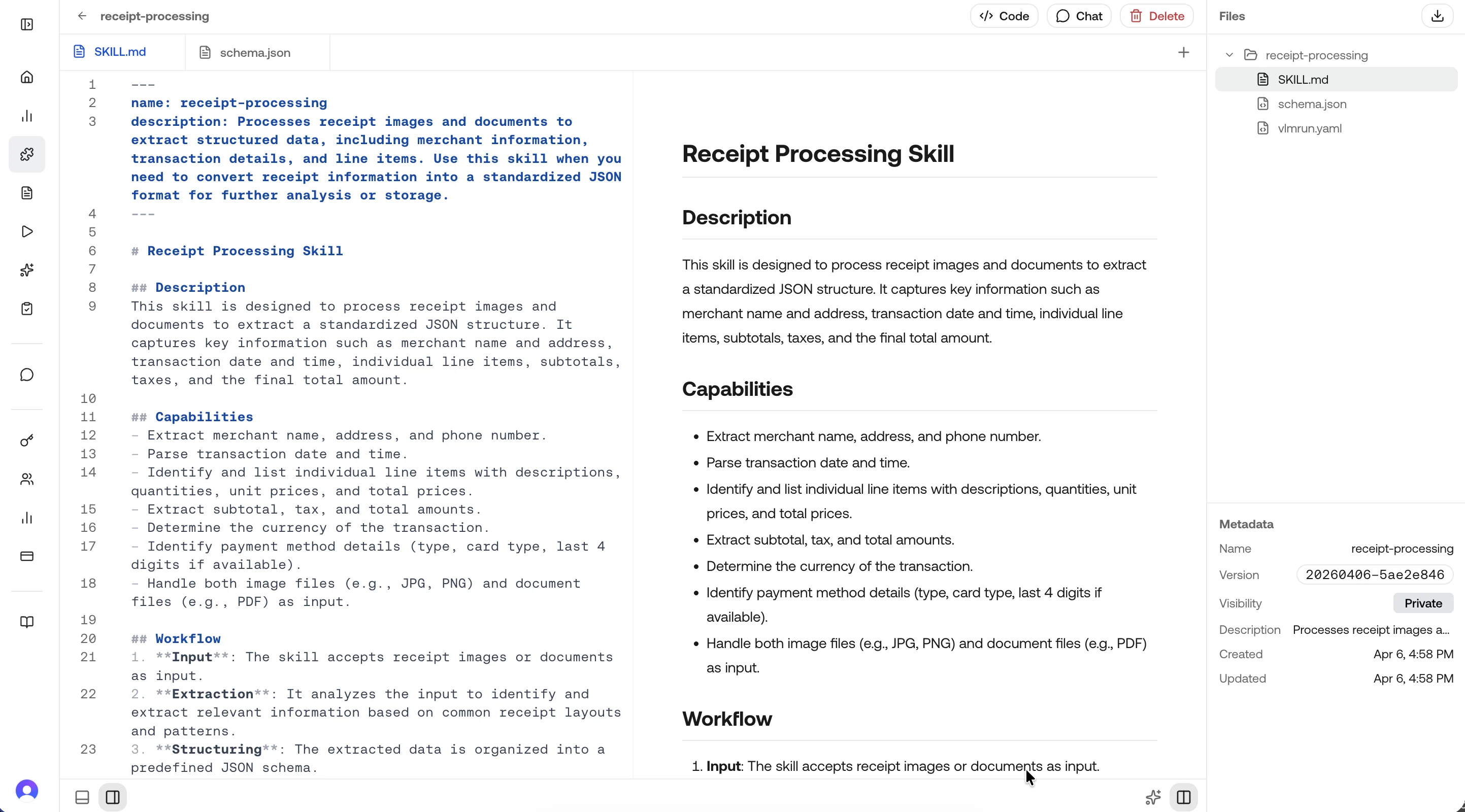Skill detail and editor view