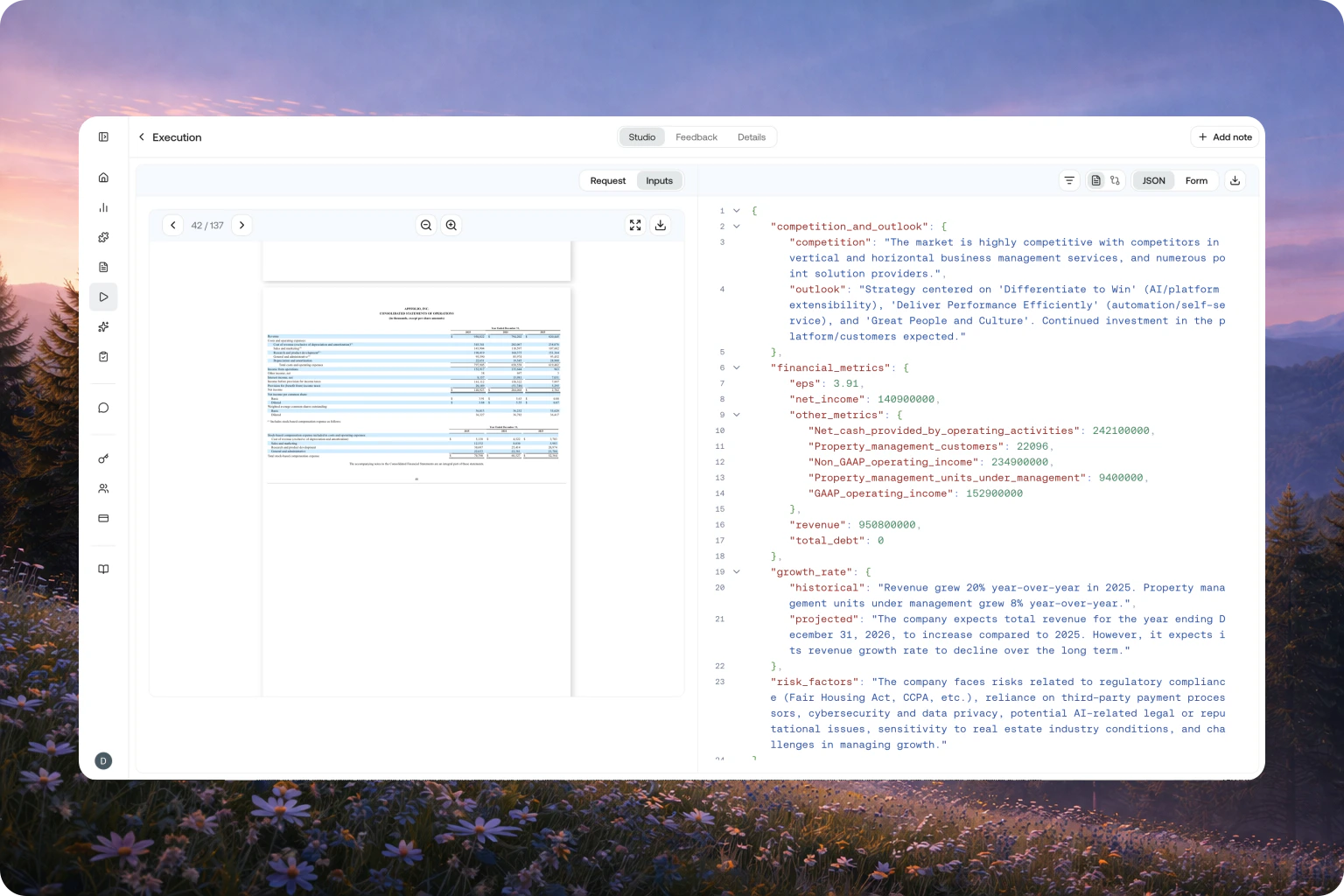 Execution detail view