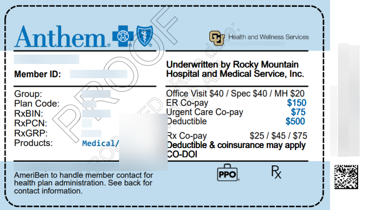 Healthcare insurance card with PHI redacted