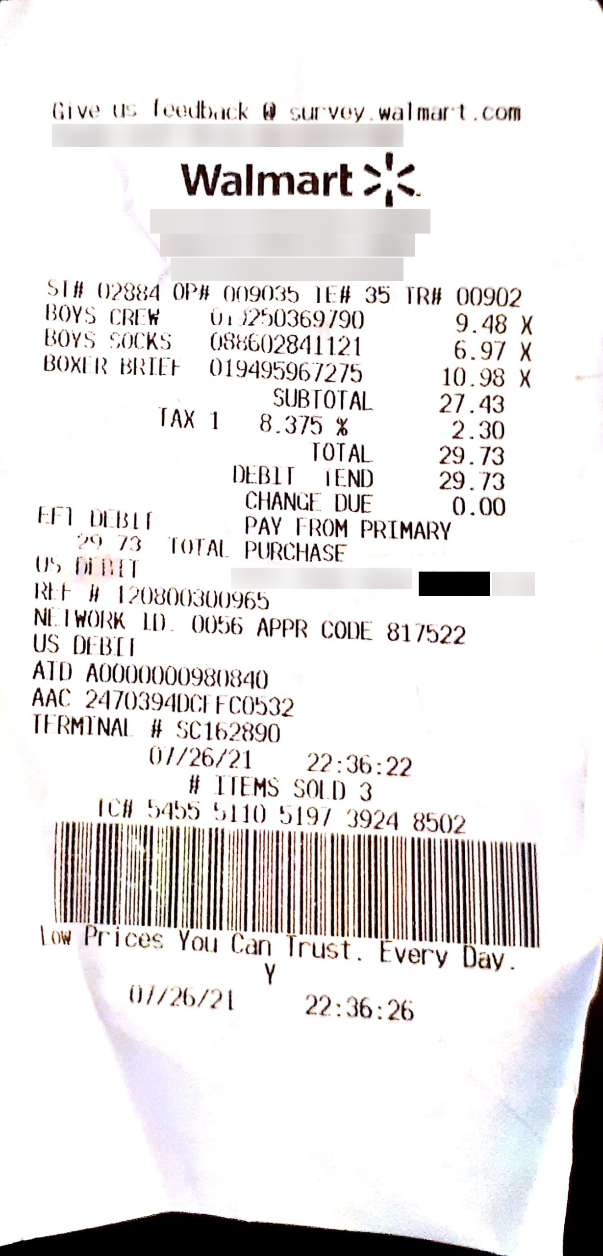 Receipt with bias-inducing information redacted
