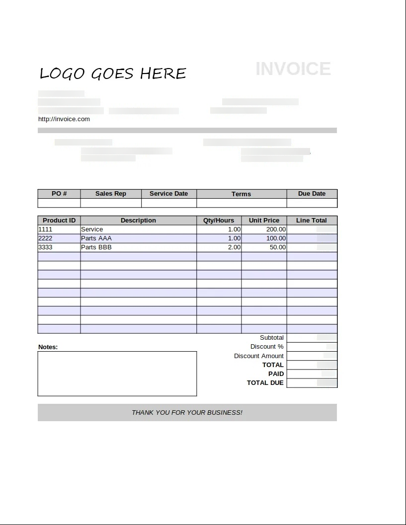 Insurance invoice with sensitive data redacted