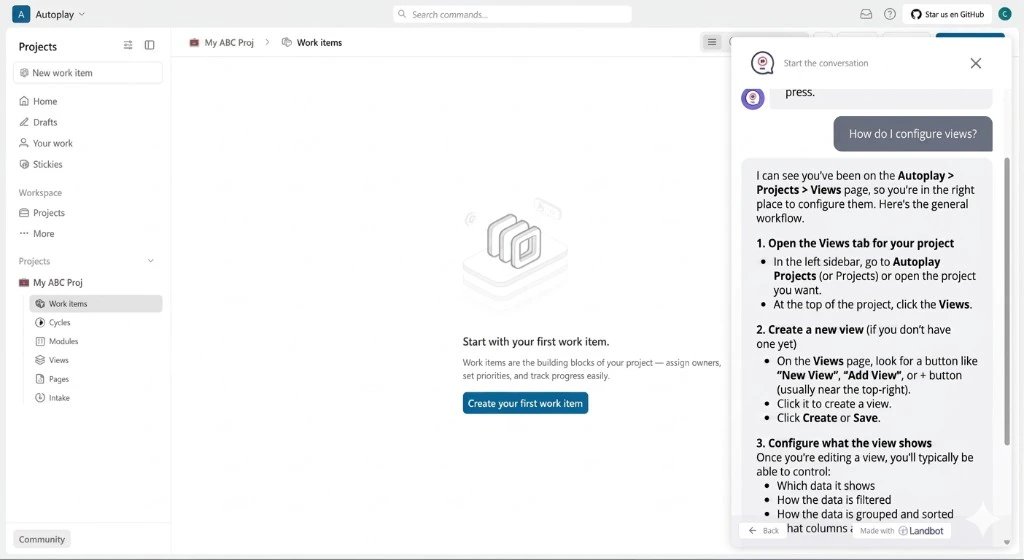 Landbot chatbot showing a context-aware response based on real-time user activity