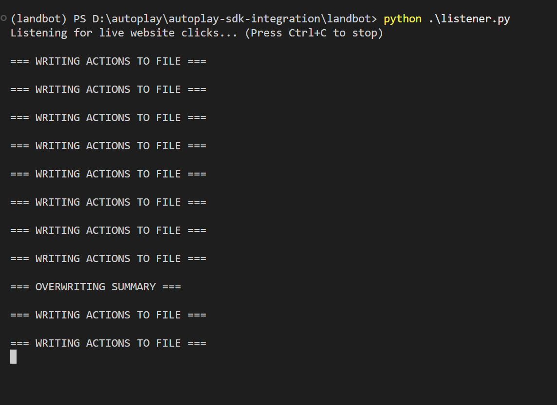 Terminal showing the FastAPI server responding to Landbot webhook requests