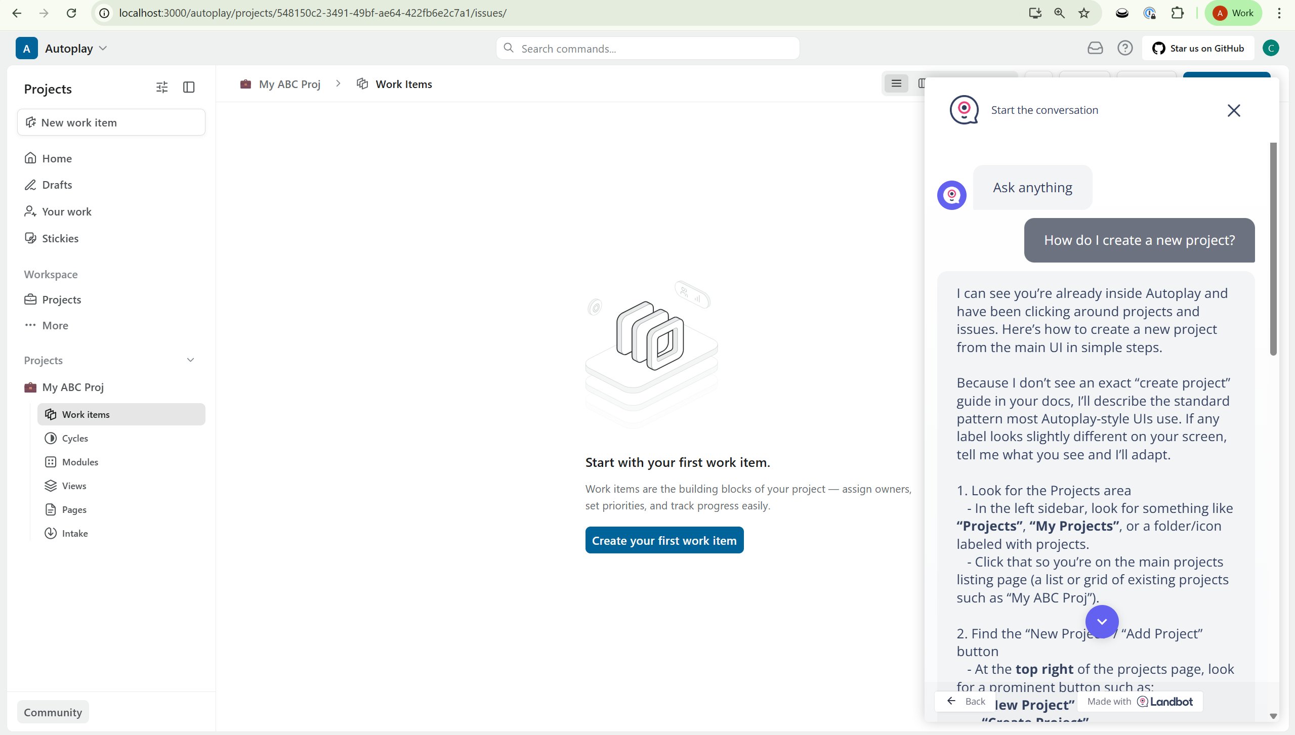 Final Landbot support AI agent in action with context-aware responses