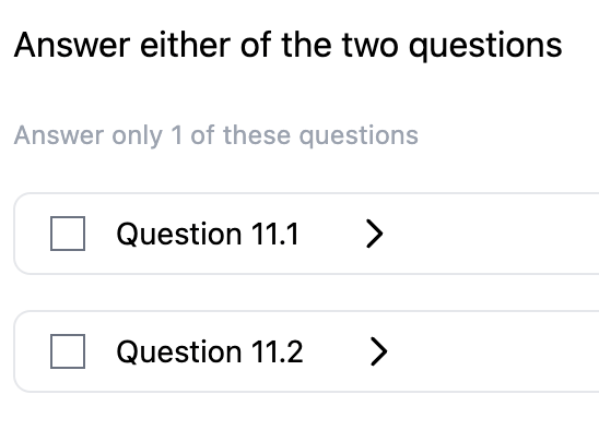 Answer Any question type showing a set of questions with selection flexibility