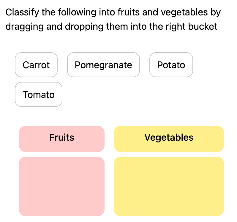 Categorize question type showing items being sorted into category buckets