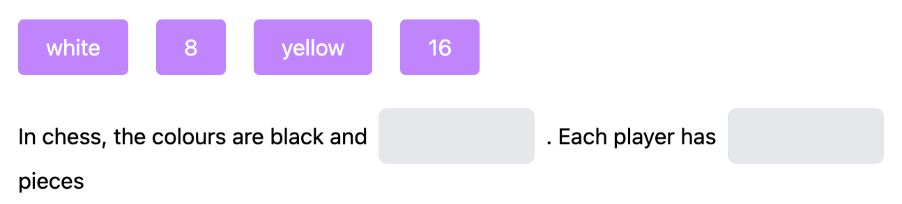 Cloze question type showing fill-in-the-blank with drag-and-drop options