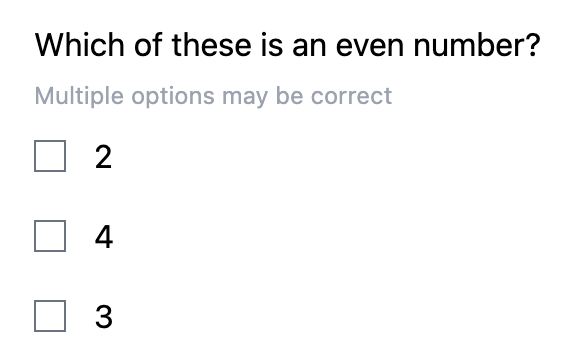 MCA question type showing a multiple correct answers question with checkboxes