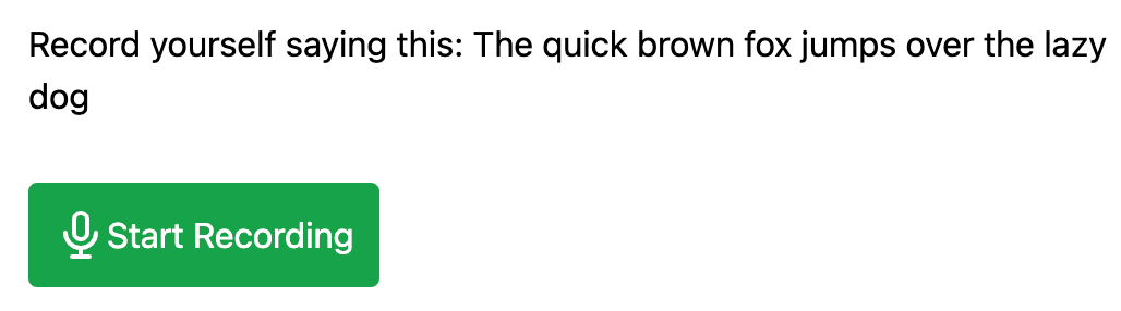 Voice input question type showing a text prompt with audio recording controls