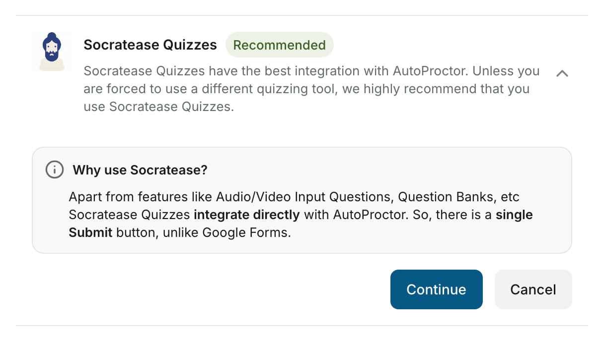 The Socratease Quizzes card on the Create Test page