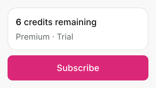 The credits card and Subscribe button at the bottom of the sidebar