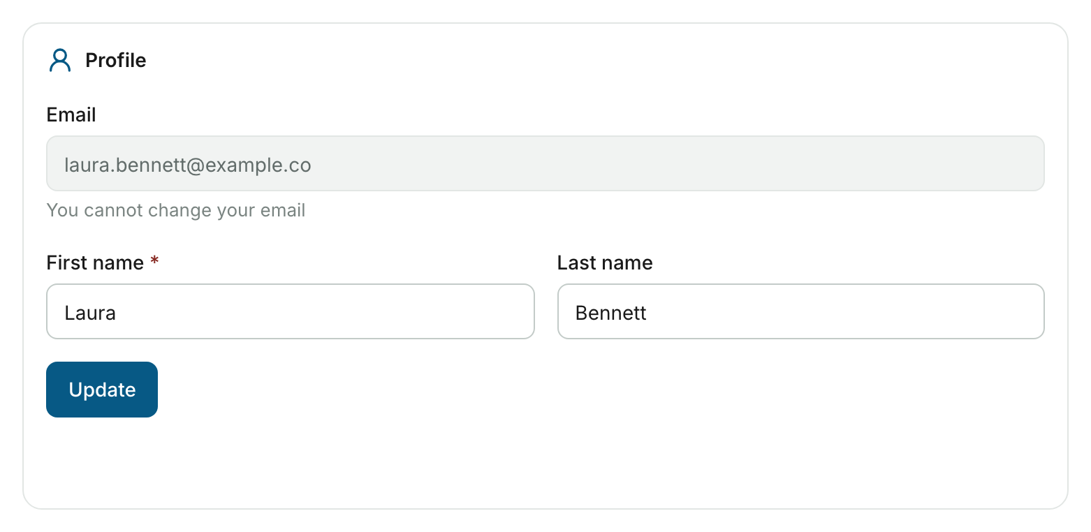 The Email field on the Profile page