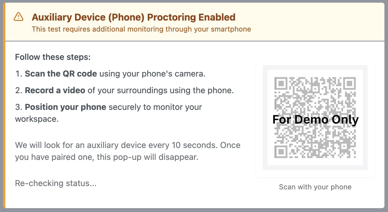 Auxiliary device pairing screen before test start