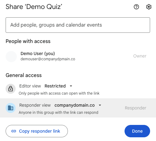 Configuración de restricción de acceso de Google Forms