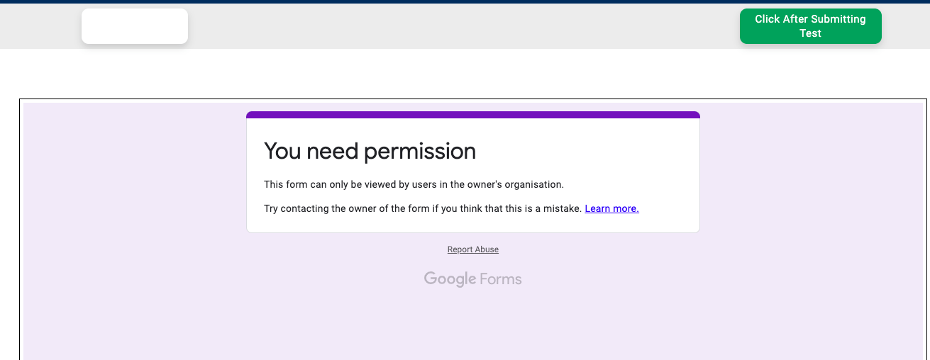 Google Form displaying access restricted error inside AutoProctor interface