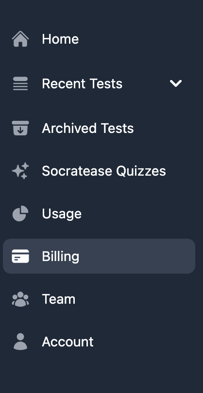 Billing link highlighted in the left sidebar navigation
