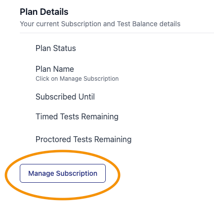 Manage Subscription button in the Plan Details section