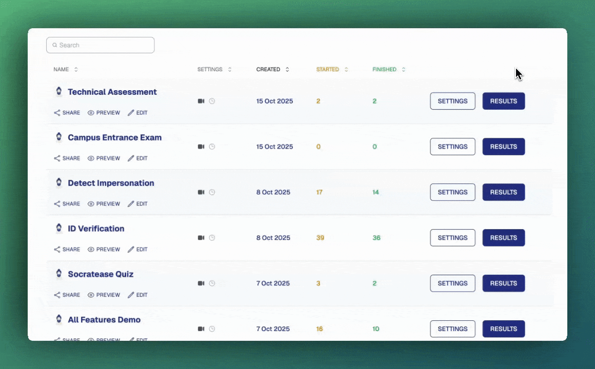 GIF mostrando cómo exportar resultados a Excel desde el panel de AutoProctor