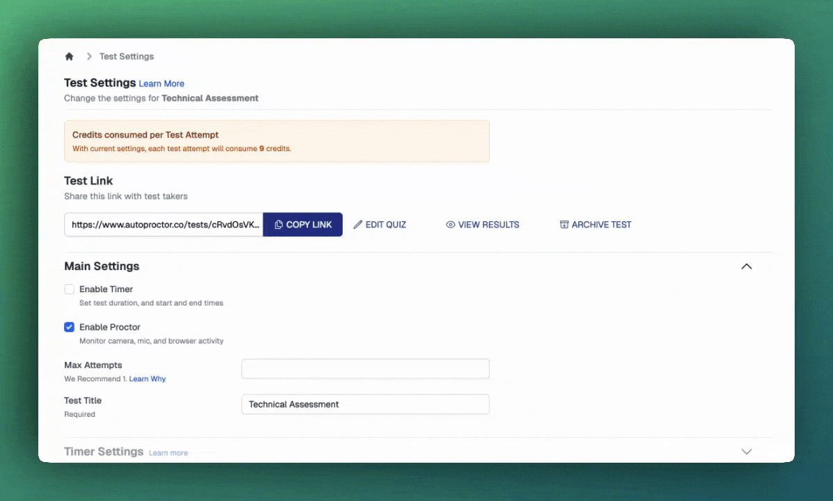 GIF showing how to set up Google Sheets integration in AutoProctor
