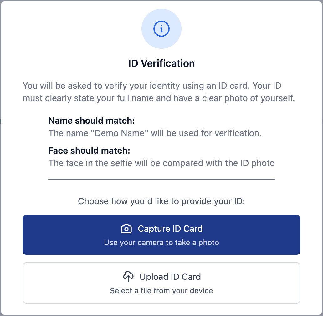 ID verification screen before test start