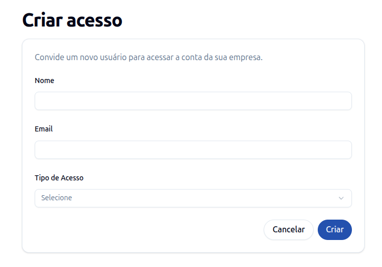 Exemplo de formulário para criar um acesso