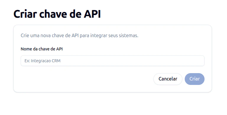 Campo para nomear a chave de API na plataforma Autorize