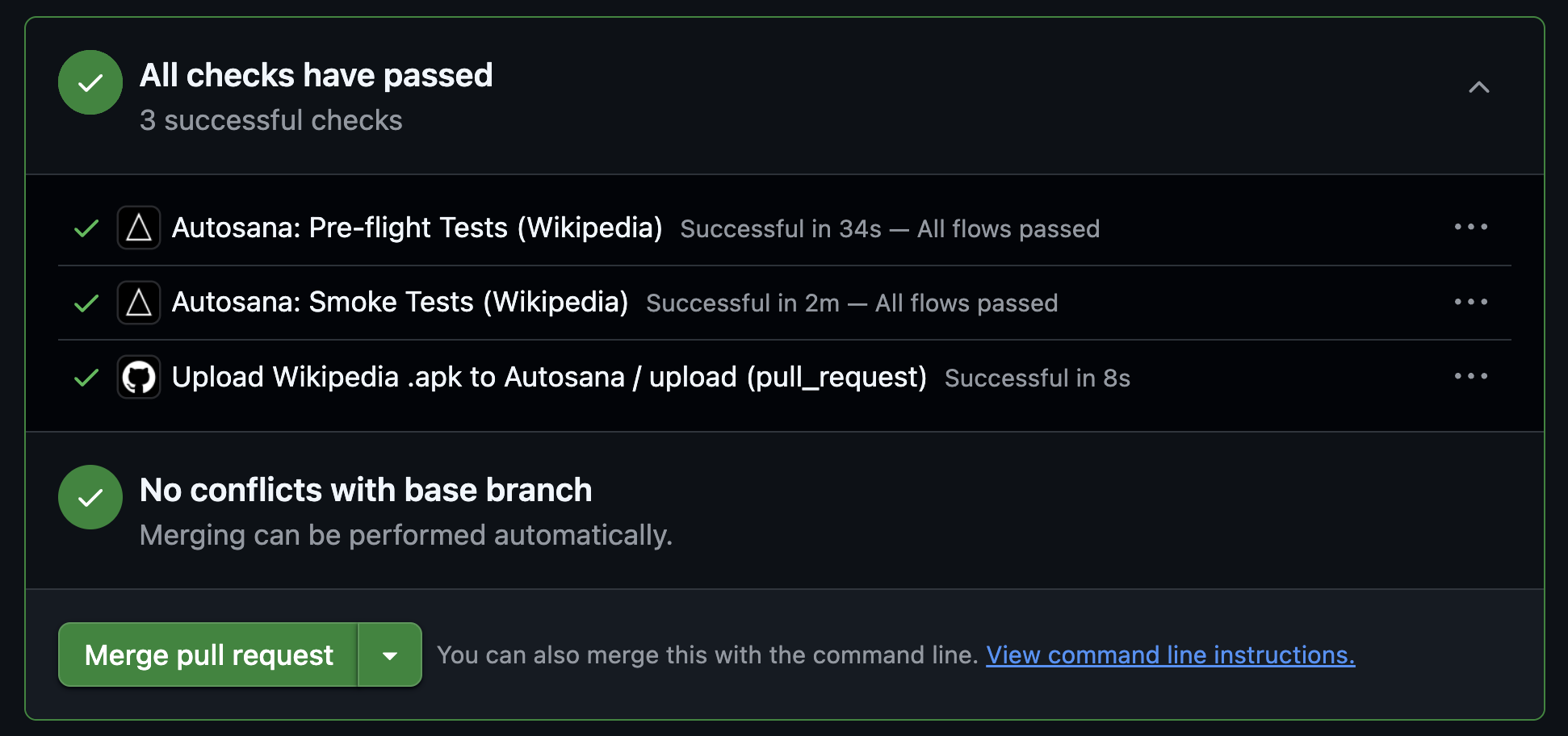 GitHub Checks showing Autosana results on a pull request