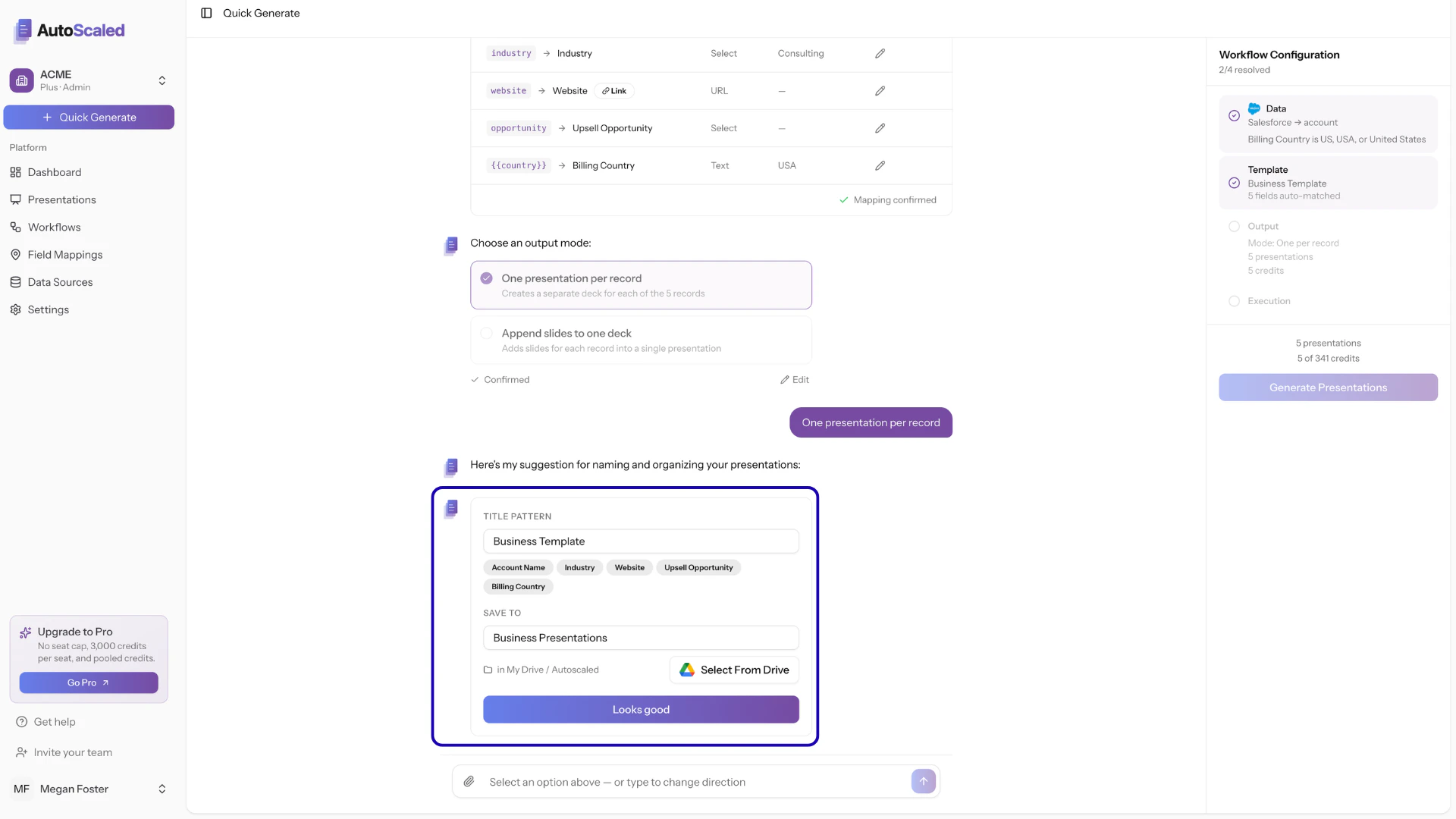Setting the title and destination folder for your presentations